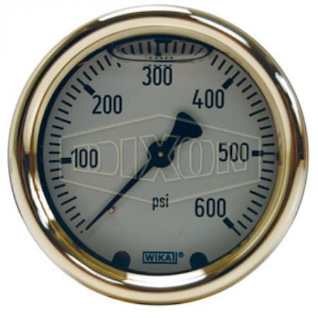 Gauge, 0 To 1000 Psi, 1/4 In Connection, 2-1/2 In Dial, +/- 2-1-2 %, Glycerin Liquid Filled